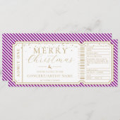 Invitation Billet cadeau violet bande Concert (Devant / Derrière)