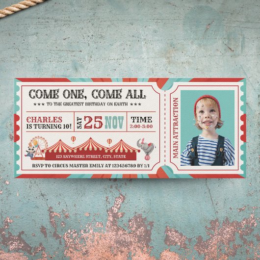 Invitation Billet Carnaval de Cirque vintage Photo Anniversai