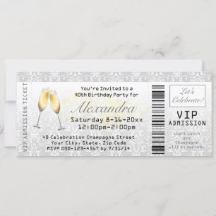 Invitation Billet Champagne Femme 40e Anniversaire