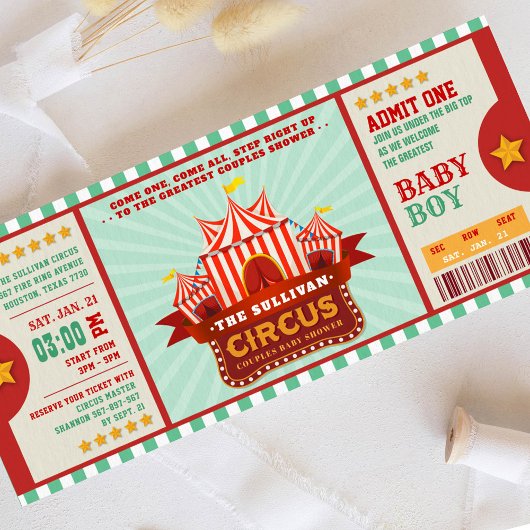 Invitation Billet Cirque Couleur Modifiable Douche Couple