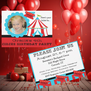 Invitation Billet Cirque Photo Personnalisé Anniversaire 5x7