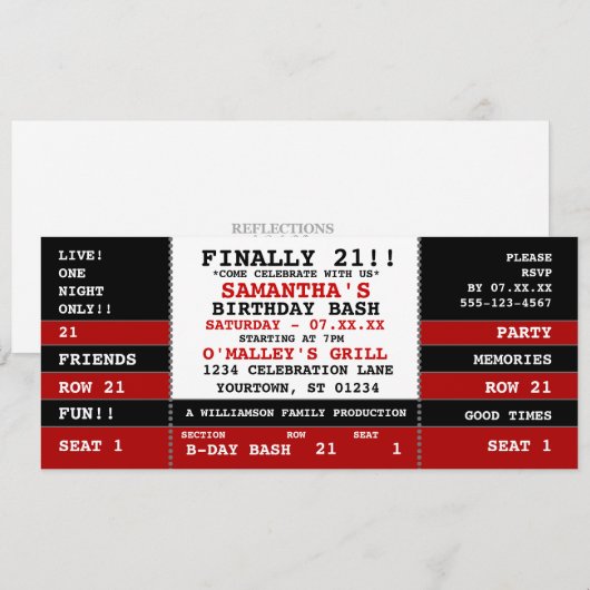 Invitation Billet concert du 21e anniversaire (Devant / Derrière)