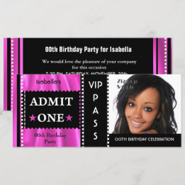 Invitation Billet d'admission Fête d'anniversaire Photo Rose 