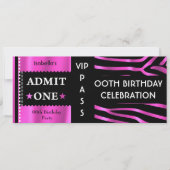 Invitation Billet d'admission Fête d'anniversaire Zèbre Rose  (Devant)