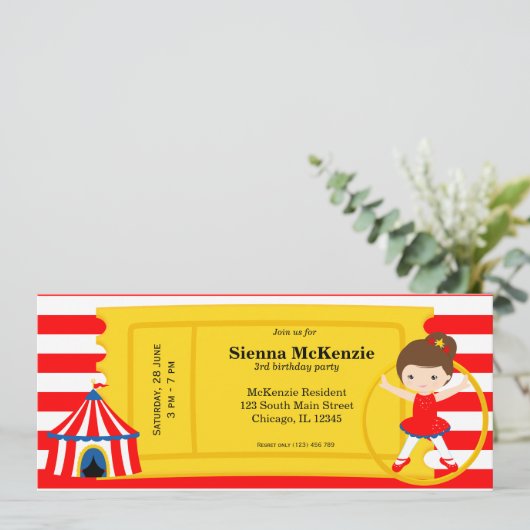 Invitation Billet d'anniversaire cirque (Debout devant)