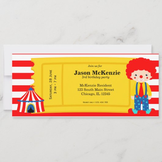 Invitation Billet d'anniversaire cirque (Devant)