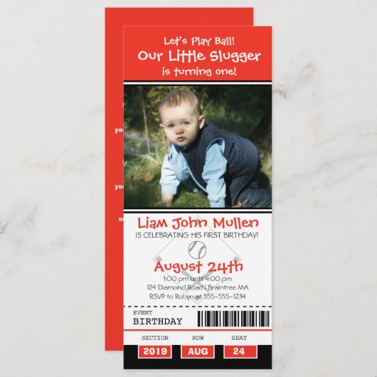 Invitation Billet d'anniversaire de baseball (Devant / Derrière)