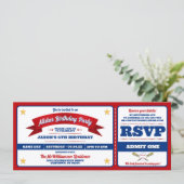 Invitation Billet d'anniversaire de baseball Allstar rouge et (Debout devant)