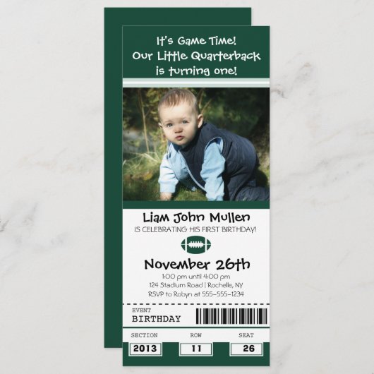 Invitation Billet d'anniversaire de football (Devant / Derrière)