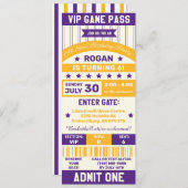 Invitation Billet d'anniversaire de l'équipe de sports violet (Devant / Derrière)