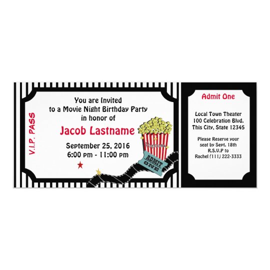 Invitation Billet D Anniversaire De Soiree Cinema Zazzle Be