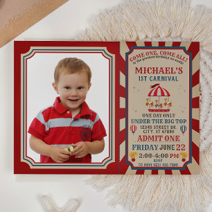 Invitation Billet d'anniversaire du Carnaval de Cirque Retro