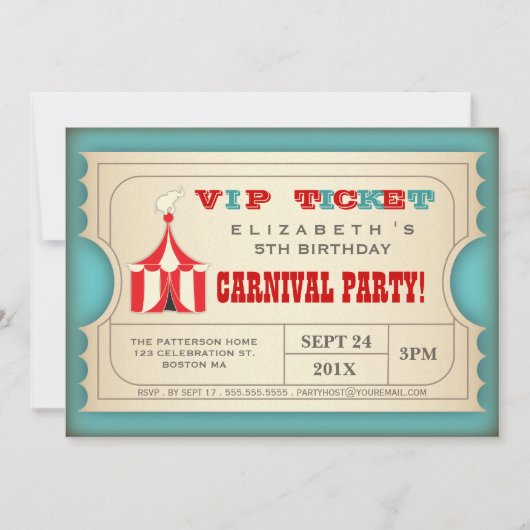 Invitation Billet d'anniversaire du Carnaval de Cirque vintag (Devant)