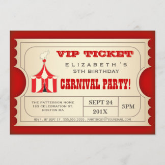 Invitation Billet d'anniversaire du Carnaval du Cirque Vintag