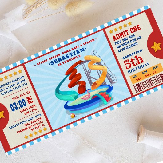 Invitation Billet d'anniversaire éditable Color Water Park