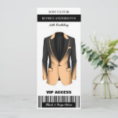 Invitation Billet d'anniversaire en beige noir Tuxedo Invitat (Debout devant)