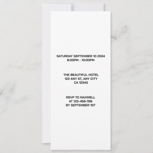 Invitation Billet d'anniversaire en beige noir Tuxedo Invitat (Dos)