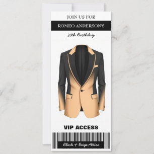 Invitation Billet d'anniversaire en beige noir Tuxedo Invitat