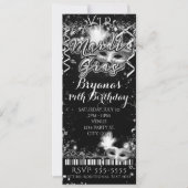 Invitation Billet d'anniversaire Mardi Gras noir et blanc VIP (Devant)