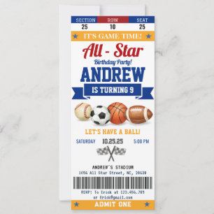Invitation Billet d'anniversaire Personnel All Star Sport pou
