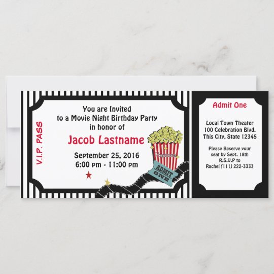 Invitation Billet D Anniversaire Pour La Soiree Cinema Zazzle Be