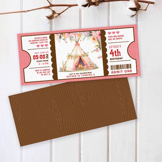 Invitation billet d'anniversaire rose