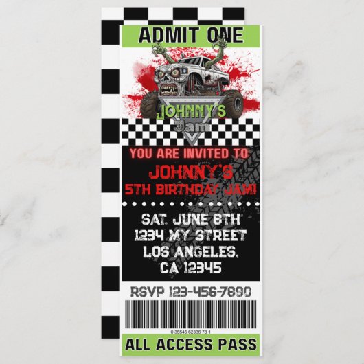 Invitation Billet d'anniversaire Zombie Monster (Devant / Derrière)