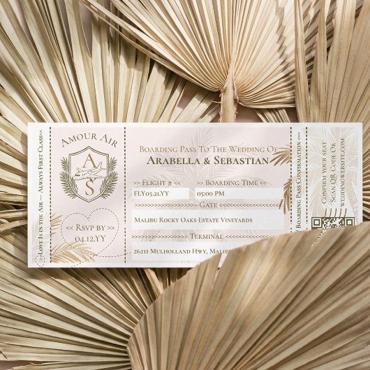 Invitation Billet d'Avion de Planche Tropicale pour Mariage d