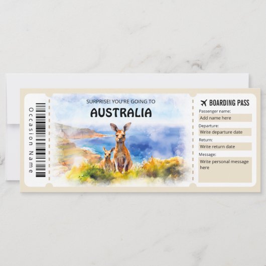 Invitation Billet d'avion du pass pour l'Australie modifiable (Devant)