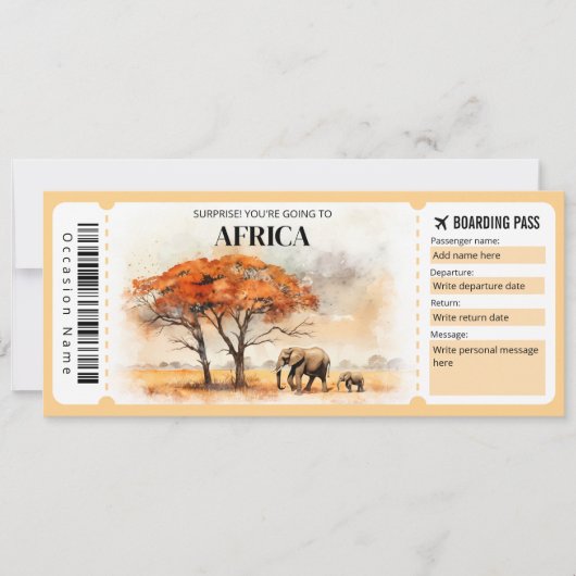 Invitation Billet d'avion Editable Africa Boarding Pass (Devant)