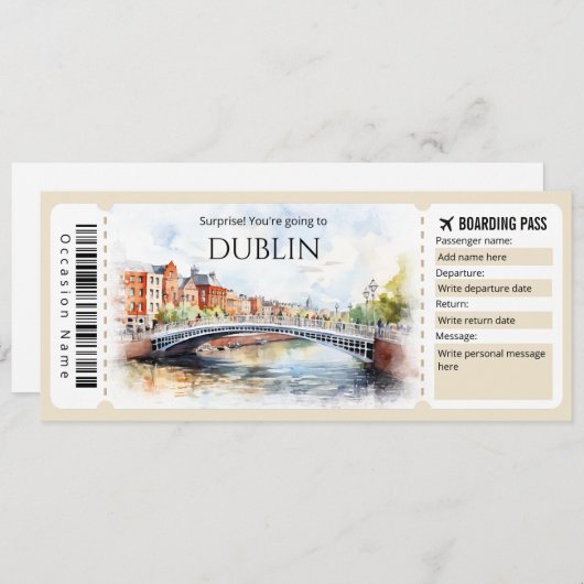 Invitation Billet d'avion éditable Dublin Boarding Pass (Devant / Derrière)