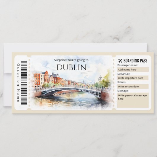 Invitation Billet d'avion éditable Dublin Boarding Pass (Devant)