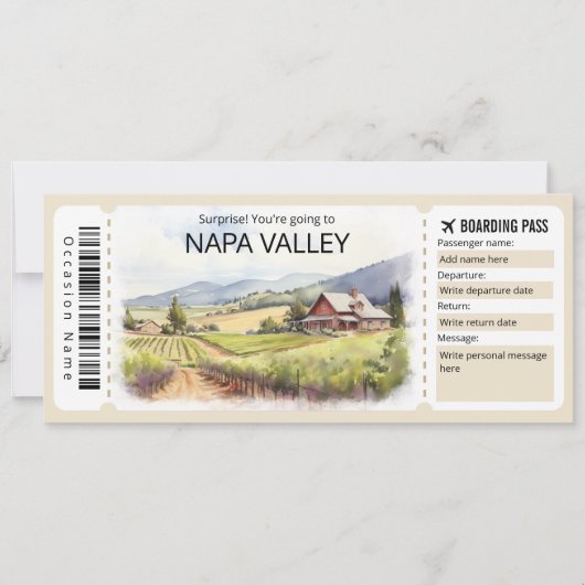 Invitation Billet d'avion Editable Napa Valley Plane, Califor (Devant)
