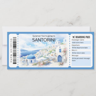 Invitation Billet d'avion Santorini modifiable, Voyage en Grè