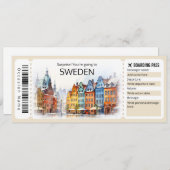 Invitation Billet d'avion Suède modifiable, Voyage Suède (Devant / Derrière)