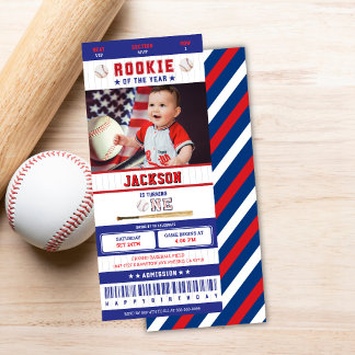 Invitation Billet de 1er anniversaire de baseball Recrue de l