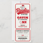 Invitation Billet de base-ball de la nouvelle année 1er anniv (Devant)