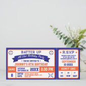 Invitation Billet de baseball Anniversaire Fête Bleu Orange (Debout devant)