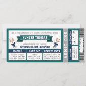 Invitation Billet de baseball Baby shower, Bleu, Vert (Devant)