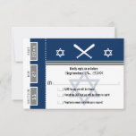 Invitation Billet de baseball Bar Mitzvah RSVP<br><div class="desc">Billet de base-ball bleu marine et gris avec l'étoile de David pour votre carte RSVP Bar Mitzvah / Bat mitzvah. Deux chauves-souris de baseball et le centre étoile de David dans une couleur bleue défraîchie. Si le jeu de couleurs n'est pas ce que vous vouliez, envoyez un courriel à paula@labellarue.com...</div>