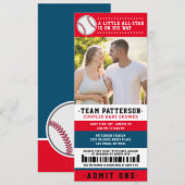 Invitation Billet de baseball bleu rouge Couples Baby shower  (Devant / Derrière)