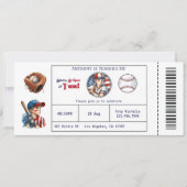 Invitation Billet de baseball de garçon américain fête d'anni (Devant)