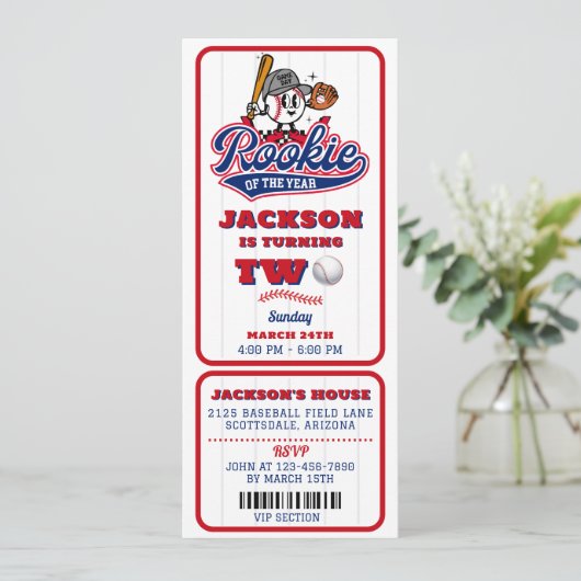 Invitation Billet de baseball de la nouvelle de l'année 2e an (Debout devant)