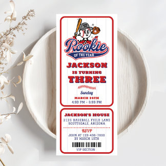 Invitation Billet de baseball de la recrue de l'année 3e anni