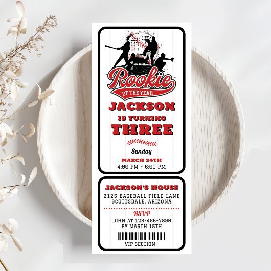 Invitation Billet de baseball de la recrue de l'année 3e anni