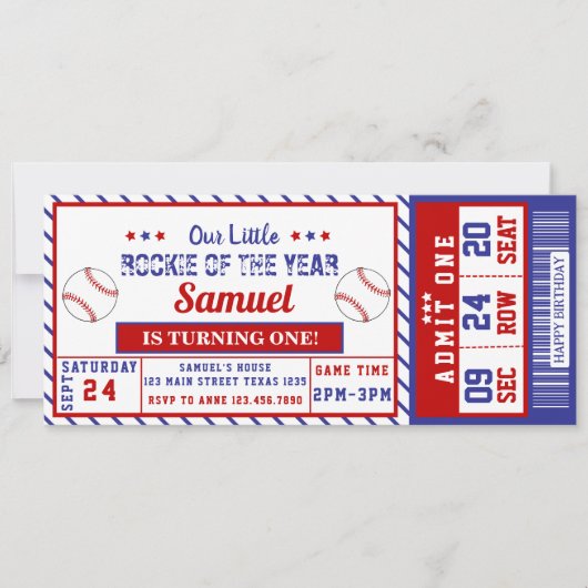 Invitation Billet de baseball de l'année de la première année (Devant)