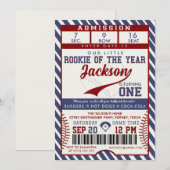 Invitation Billet de baseball pour le 1er anniversaire de la (Devant / Derrière)