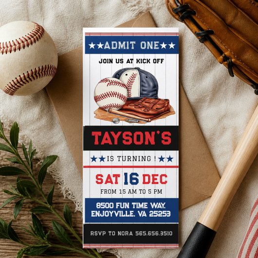 Invitation Billet de baseball pour le premier anniversaire "F