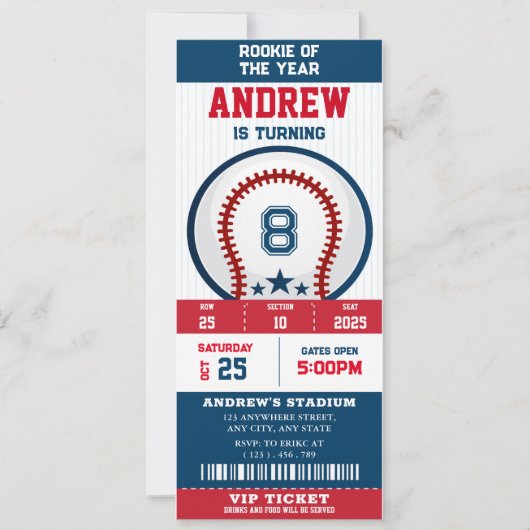 Invitation Billet de baseball Recrue de l'année anniversaire (Devant)