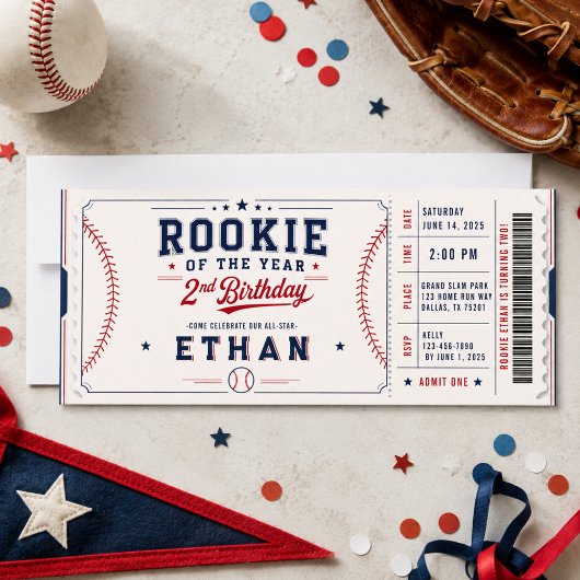 Invitation Billet de baseball Recrue de l'année pour un 2e an